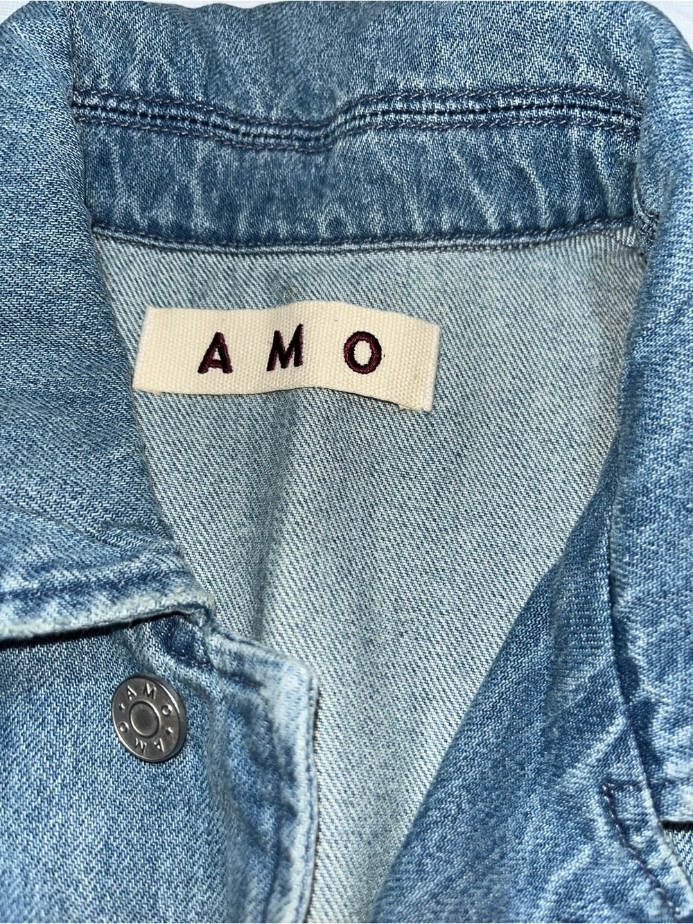 AMO Rosalind Jumpsuit Denim Short-Sleeve Shorts Romper - Picture 6 of 7